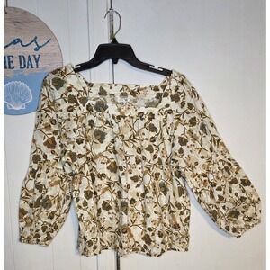 a.n.a a new approach Floral Square Neck Balloon Sleeve Cotton Blouse Petite L